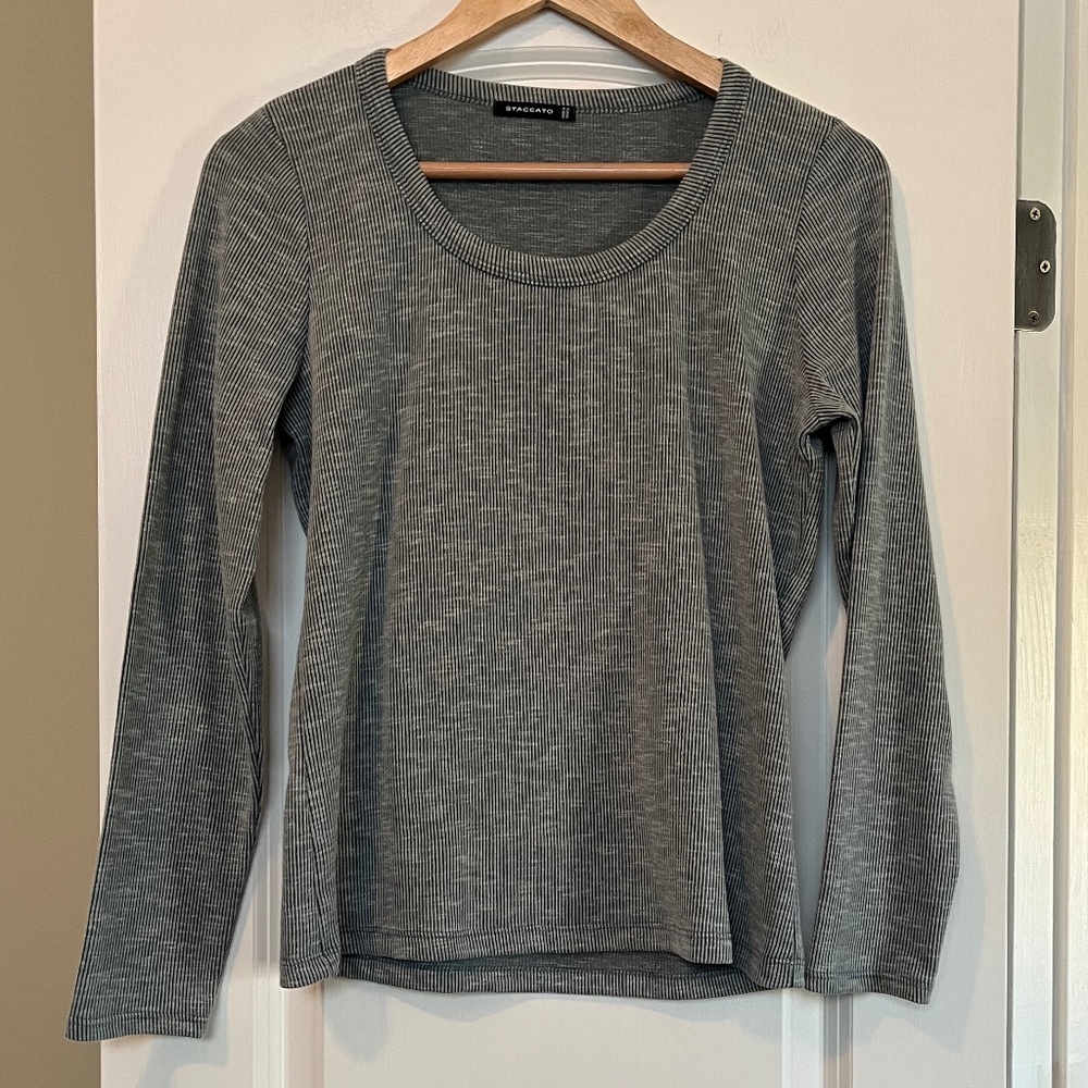 Staccato Ribbed Scoop Neck Long Sleeve Knit Top - Green - Petite Small - Picture 5 of 11